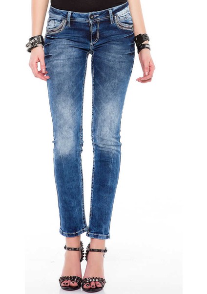 WD352 Cepleri Nakışlı Slim Fit Mavi Bayan Kot Pantolon fiyatları