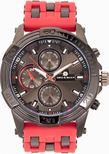 CZ102 Kauçuk Kordonlu Kırmızı Siyah Çelik Erkek Saati