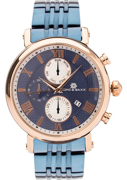 CZ107 Mavi Altın Rengi Klasik Çelik Erkek Saati