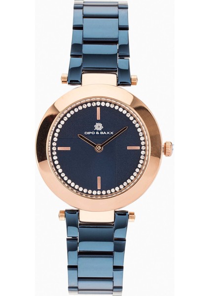 WZ102 Altın Lacivert Renk Kordonlu Taşlı Kadın Saati