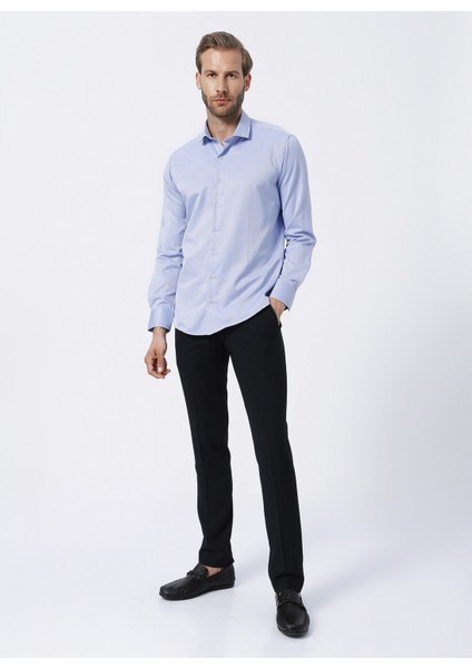 Klasik Yaka Armürlü Mavi Erkek Gömlek GM2024700322 fiyatları