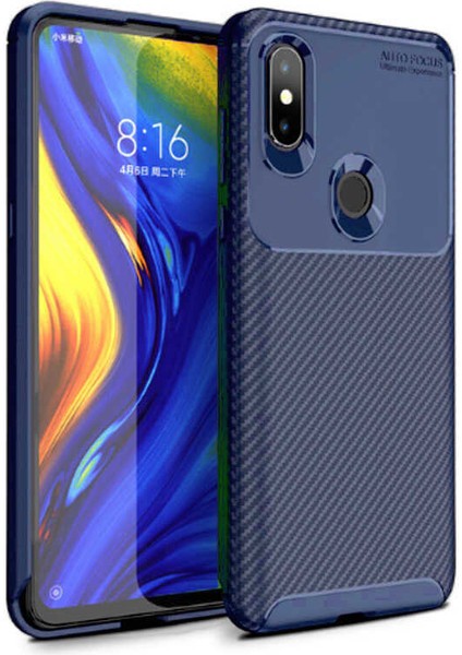 Xiaomi Mi Mix 3 Kılıf Karbon Dokulu Silikon - Lacivert