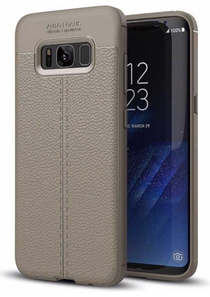 Galaxy S8 Kılıf Deri Dokulu Kamera Korumalı Silikon - Gri