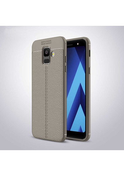 Galaxy A6 2018 Kılıf Deri Dokulu Kamera Korumalı Silikon - Gri