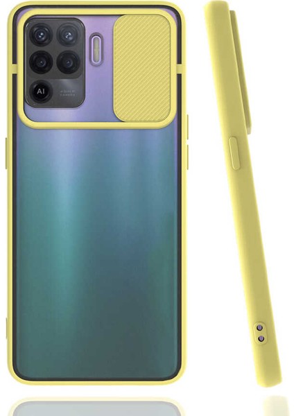 Oppo Reno 5 Lite Kılıf Lens Sürgülü Kamera Korumalı Silikon - Sarı