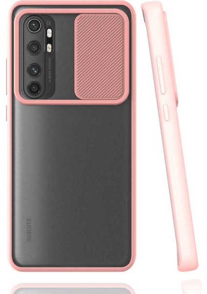 Xiaomi Mi Note 10 Lite Kılıf Lens Sürgülü Kamera Korumalı Silikon - Pembe Açık