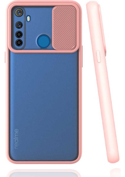 Realme 6i Kılıf Lens Sürgülü Kamera Korumalı Silikon - Pembe Açık