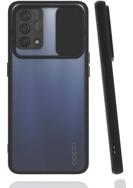 Oppo A74 4g Kılıf Lens Sürgülü Kamera Korumalı Silikon - Siyah