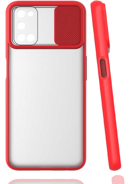 Oppo A92 Kılıf Lens Sürgülü Kamera Korumalı Silikon - Kırmızı