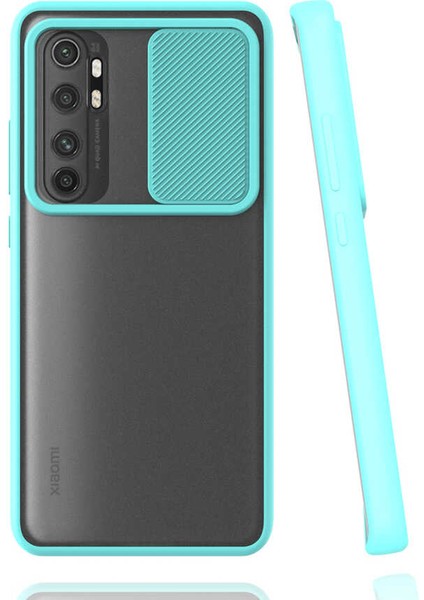 Xiaomi Mi Note 10 Lite Kılıf Lens Sürgülü Kamera Korumalı Silikon - Turkuaz