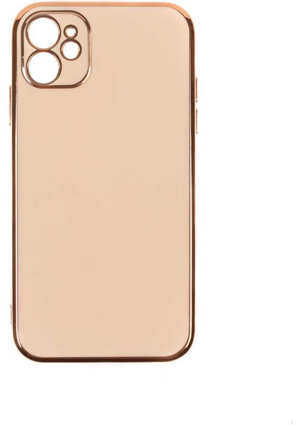 Apple iPhone 11 Kılıf Parlak Detaylı Kamera Korumalı Silikon - Krem