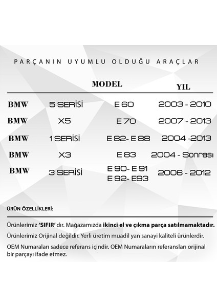 Bmw 5 Serisi F10 Için Kapı Vakum Teli ve Dişli Seti
