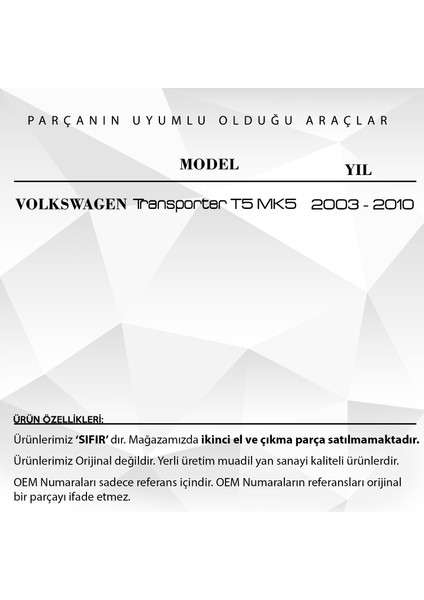 Volkswagen Transporter T5 Için Arka Tampon Reflektörü Seti (Sol - Sağ)