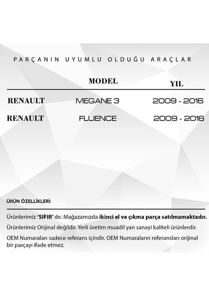 DNC Auto Part Renault Megane 3, Fluence 3, Latitude  Için Cam Düğme Kapağı Ön  Sağ ve Arka Sağ&sol (2 Adet)