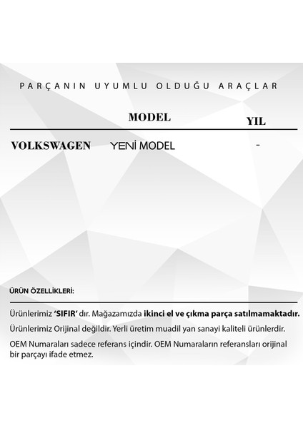Volkswagen Yeni Model Için Cam Düğme Kapağı