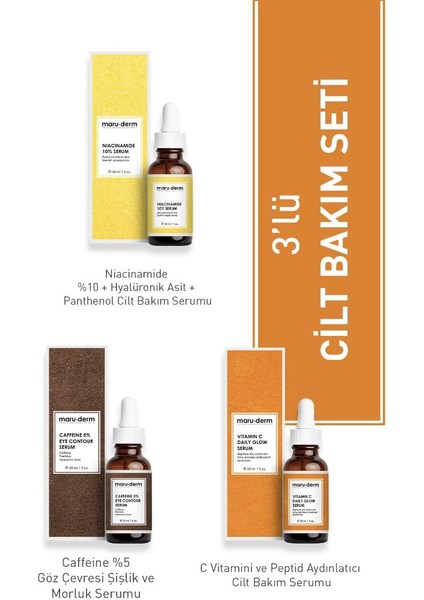 3'lü Fırsat Serum Seti MRD503 - Caffeine %5 Serum , Niacinamide %10 Serum, C Vitamini Serum