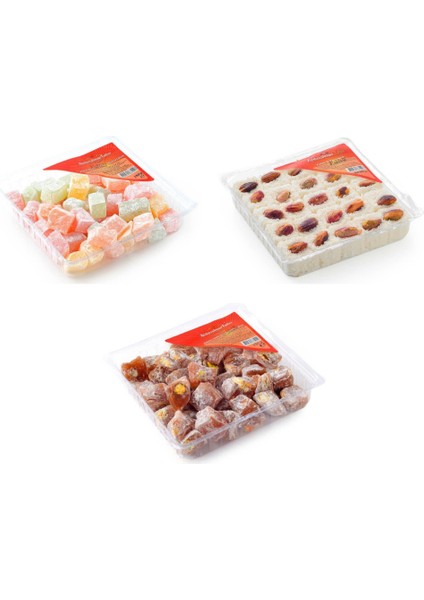 Çifte Kavrulmuş Meyveli Lokum 150GR + Çifte Kavrulmuş Antep Fıstıklı Lokum 150GR + Sultan Lokumu 200GR