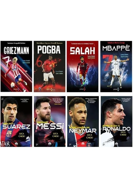 Ünlü Futbolcular Seti Messi - Ronaldo - Neymar - Griezmann - Mbappe - Salah - Pogba - Suarez 8 Kitap Set