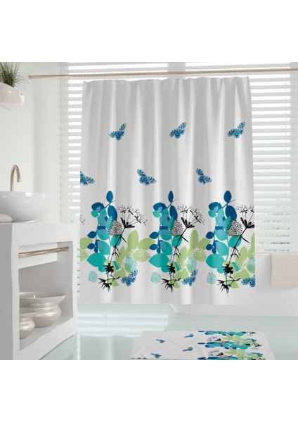 Kelebek Desen Banyo PERDESI-180X200 cm Duş Perdesi, 180X200 Dijital Baskılı Banyo Duş Perdesi