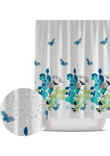 Kelebek Desen Banyo PERDESI-180X200 cm Duş Perdesi, 180X200 Dijital Baskılı Banyo Duş Perdesi
