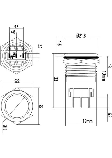 19A-P1Z 19MM Düz Anahtarlı Metal Buton modelleri