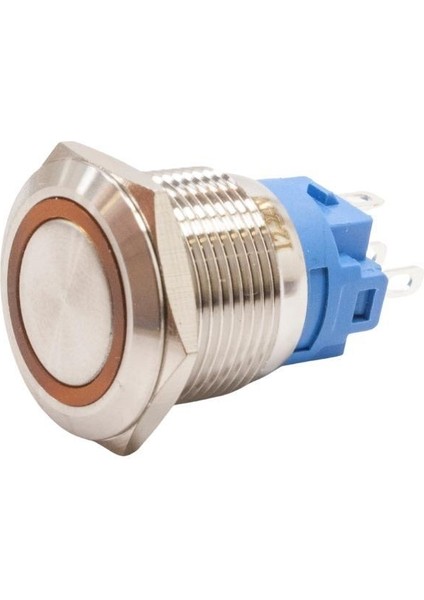 19A-P1-E 19MM Düz Yaylı Işıklı Metal Buton - Sarı