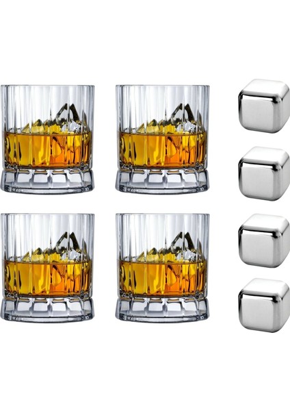 Nudeglass 68174 Wayne Kristal Viski Bardağı ve Paslanmaz Viski Taşı Seti - 8 Parça