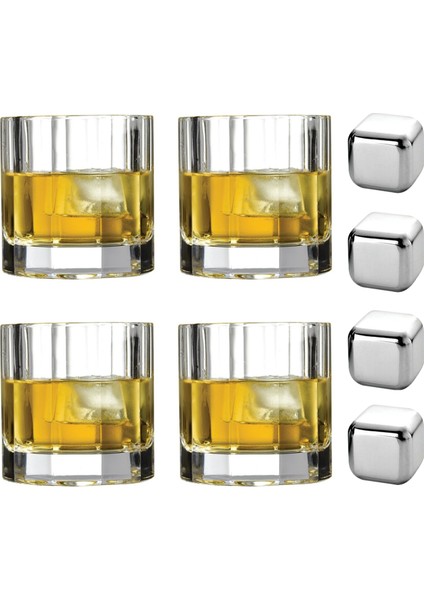 68004 Nudeglass Churchill Kristal Viski Bardağı ve Paslanmaz Viski Taşı Seti - 8 Parça