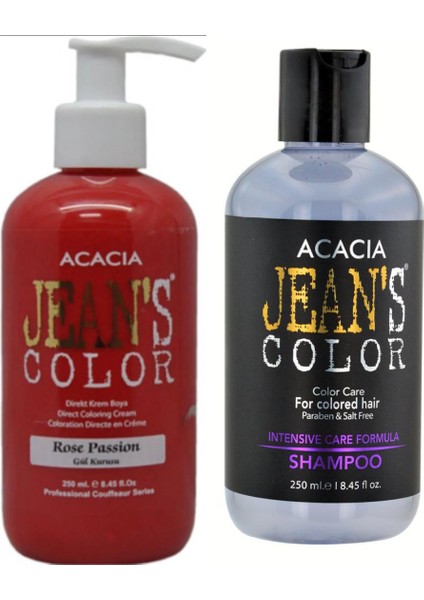 Acacia Jeans Color Boya Koruyucu Şampuan 250 ml ve Renkli Saç Boyası Gül Kurusu 250 ml