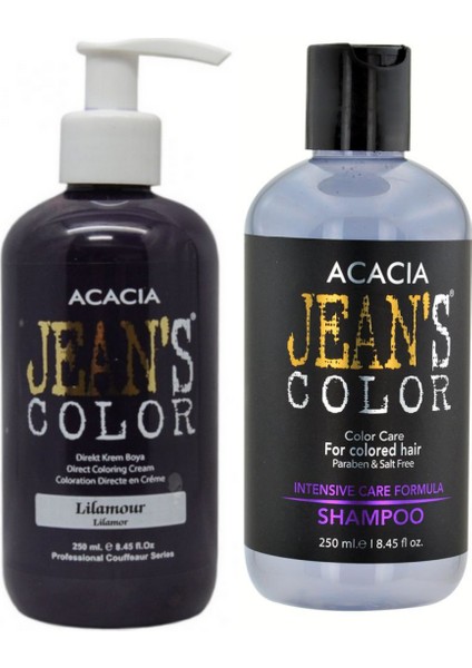 Acacia Jeans Color Boya Koruyucu Şampuan 250 ml ve Renkli Saç Boyası Lilamor 250 ml