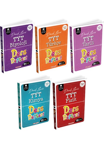 TYT Biyoloji - Fizik - Kimya - Tarih - Türkçe Ders Defteri Konu Özetli Soru Bankası 5 Kitap Set