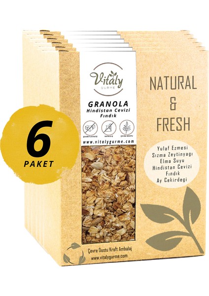 Doğal Katkısız Granola Hindistan Cevizi - Fındık 6 x 320 gr