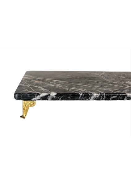Lux & Marble Dark Sahara - Siyah Mermer Pirinç Ayaklı Servis - Sunumluk