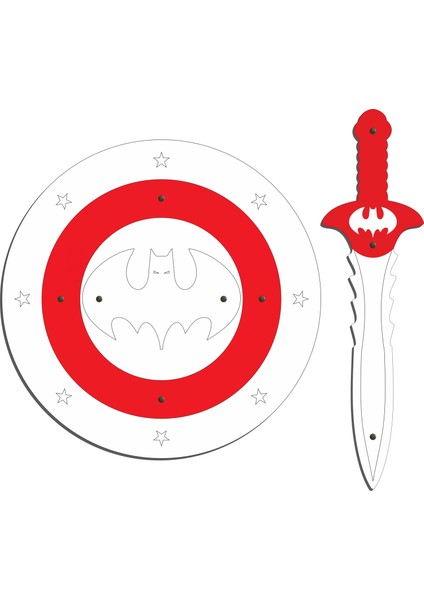 Ahşap Oyuncak Seti 2’li, Batman Figürlü Kalkan ve Kılıç
