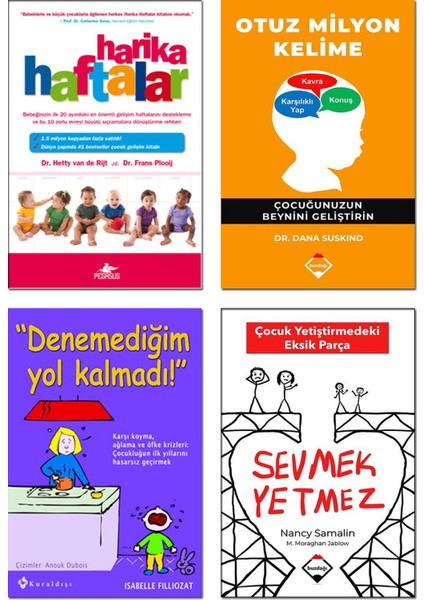 Harika Haftalar / Hetty Van De Rijt + Otuz Milyon Kelime / Dana Suskind + Denemediğim Yol Kalmadı / Isabelle Filliozat + Sevmek Yetmez / Nancy Samalin – 4’lü Ebeveyn Kitap Seti