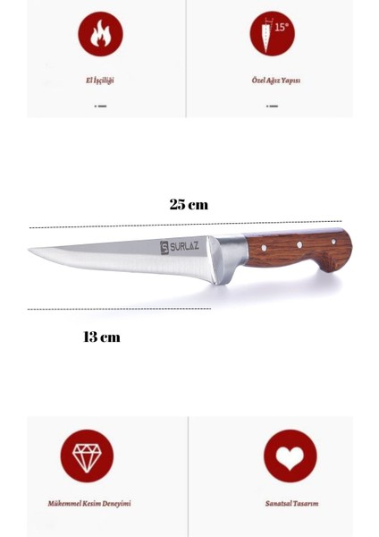 Satır Zırh Bıçak Seti Pide Kesici Börek Bıçağı Mutfak Bıçağı 3'lü Set