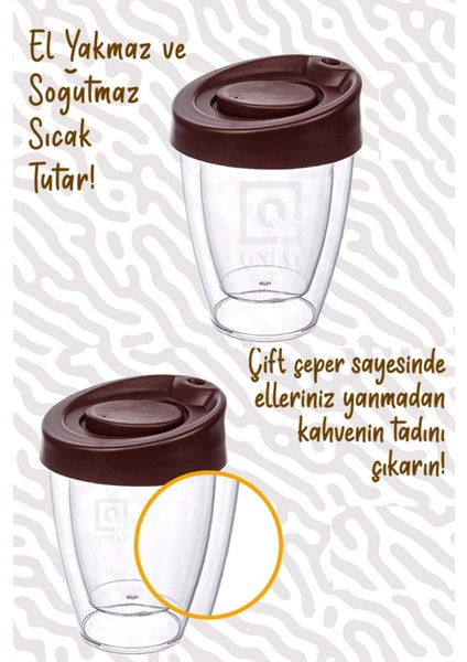 Pratik New Tasarım Çift Cidarlı Kapaklı El Yakmaz Bardak Termos Double Wall Espresso Coffe Latte