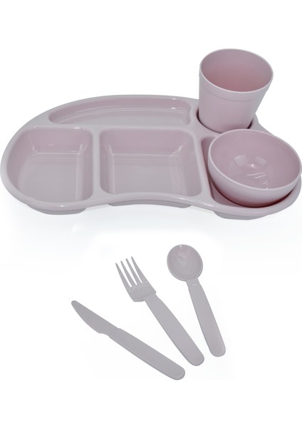Çocuk Tabldot Kahvaltılık 5 Bölmeli Tabldot Set Kase Bardak Çatal Bıçak Kaşık Set