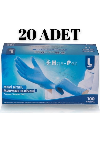 Mavi Nitril Pudrasız Temizlik Eldiveni (100*20 Adet Large )