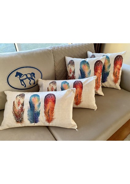 Tüy Desenli Dekoratif 4'lü Kombin Kırlent Kılıfı