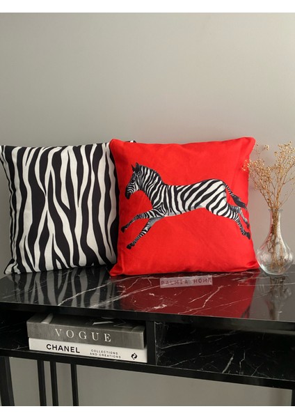 Çift Taraflı Zebra Desenli Dekoratif 2'li Kombin Kırlent Kılıfı Seti