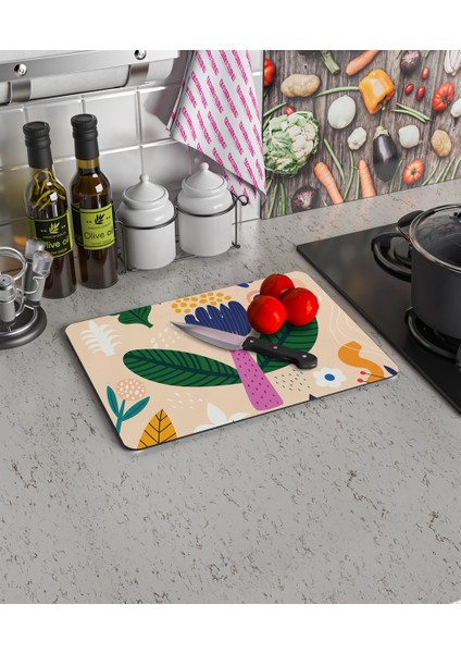 Cam Kesme Tahtası ve Sunum Tablası Çiçek Desenli modelleri