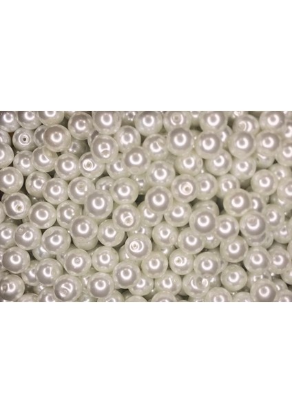10 mm Beyaz Renk Cam Inci Boncuk (100 Gram)
