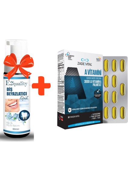 E2'Quality Diş Beyazlatıcı Köpük + Zade Vital A Vitamini 30 Kapsül