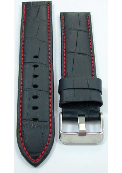 Bizon Deri Saat Kayışı 20MM Siyah Saat Kordonu Kırmızı Dikişli Kr fırsatları