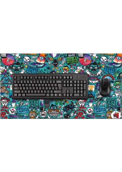 Doodle Blue xl 70x40 cm 3mm Oyuncu Gaming Mouse Pad