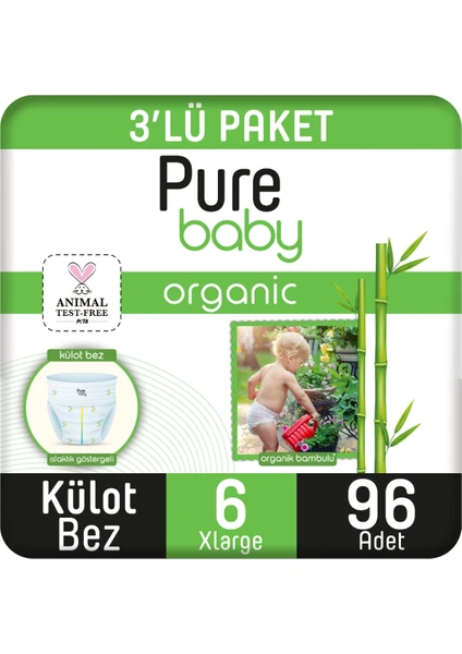 Pure Baby Organik Bambu Özlü Külot Bez 3'lü Paket 6 Numara Xlarge 96 Adet