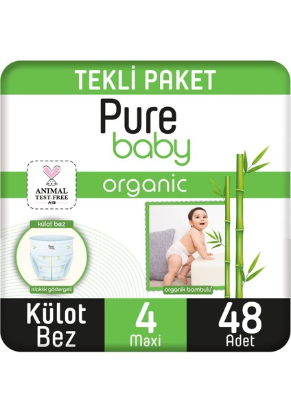 Organik Bambu Özlü Külot Bez Tekli Paket 4 Numara Maxi 48 Adet