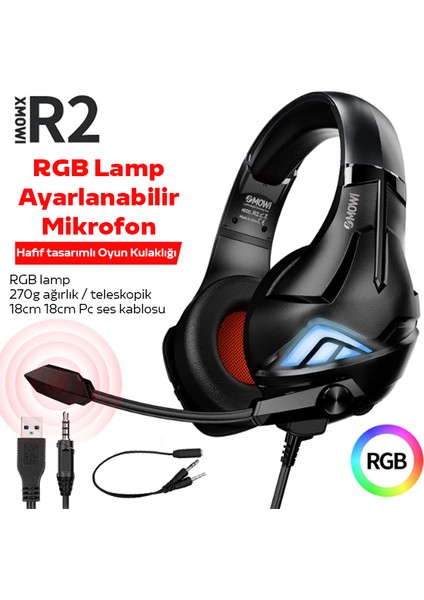 Ason Plus Xmowi R2 Gaming Mikrofonlu Rgb Oyuncu Kulaklılığı Gurultu Engelleyici Kulaklik