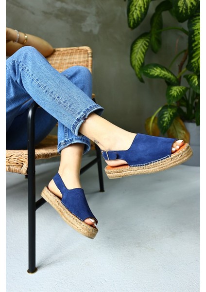 Arya Kot Mavi Süet Hakiki Deri Kadın Espadril Sandalet fiyatları